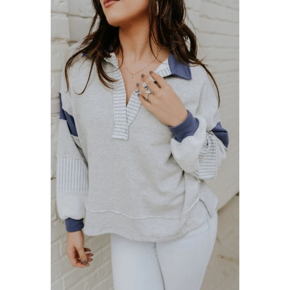 BUCKETLIST Womens Oversized Collared Cotton Knit Pullover Boho Cozy